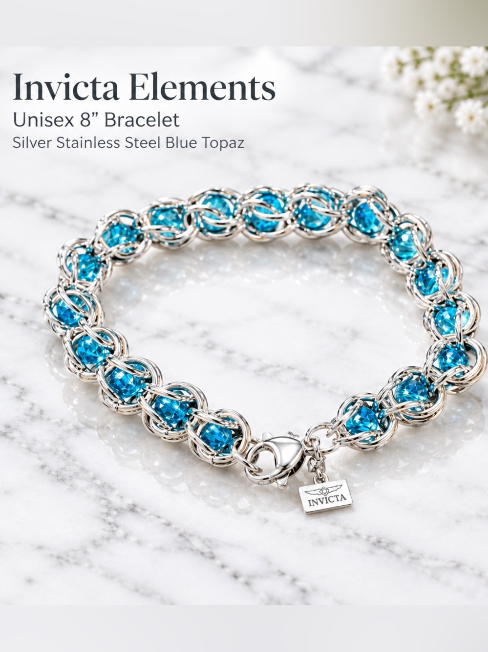 Invicta Silver Bracelet with Topaz Crystals